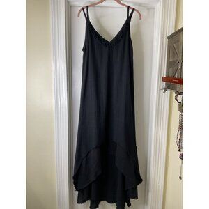 Aya Sacred Wear Black Sleeveless Maxi Dress With Fringe Detail & High-Low Hem Or